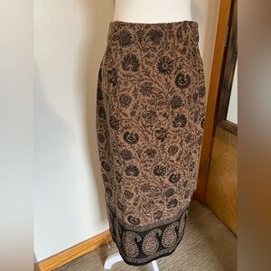 Vintage Briggs New York Maxi Skirt Brown Tan and Black Paisley Floral
